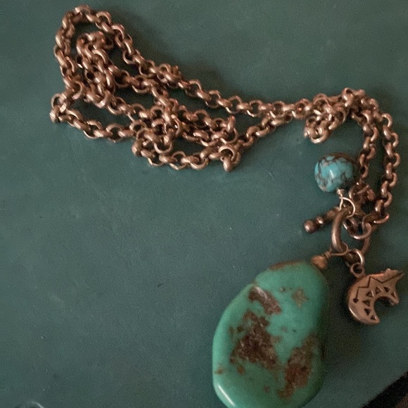 Green turquoise pendant with ball & bear  necklace with-chain 925 Silver - Picture 8 of 8